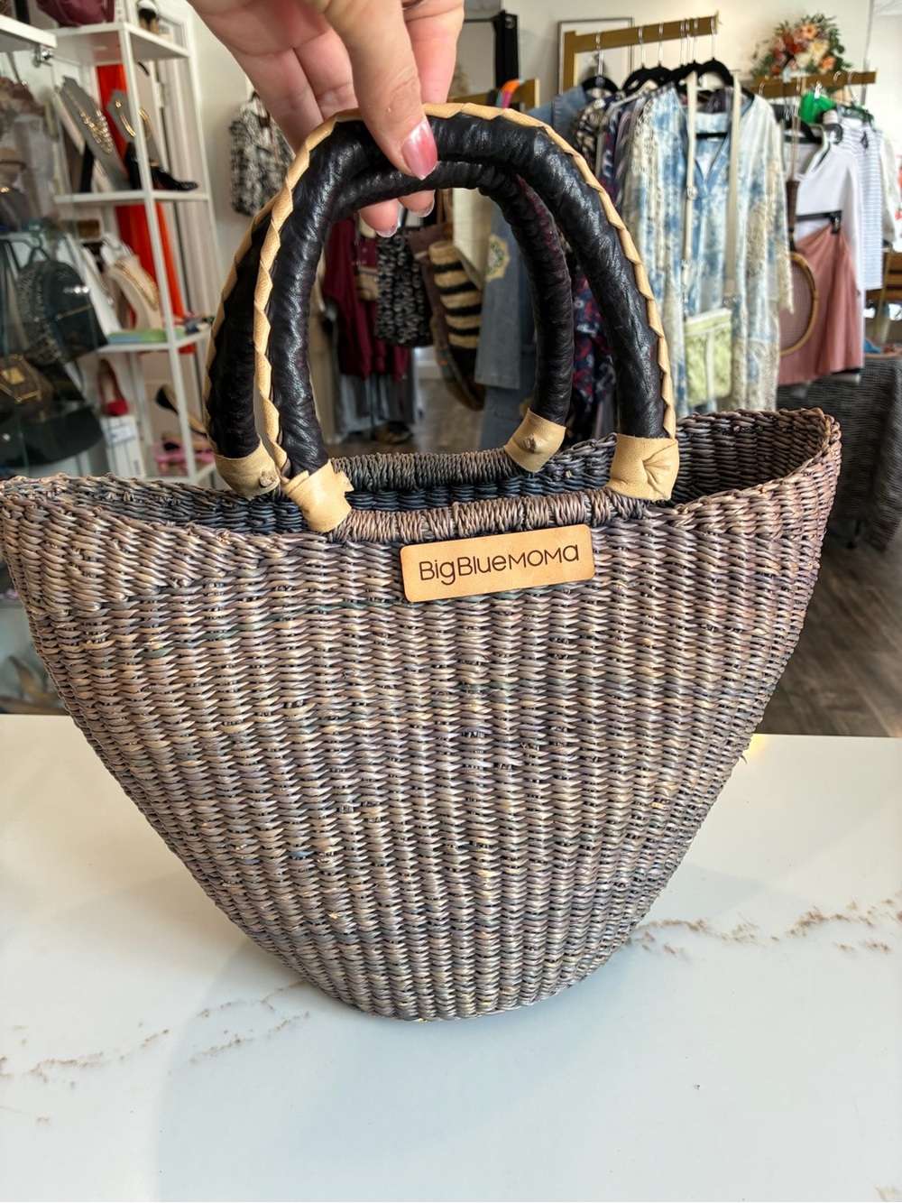Big Blue moma Two-Tone Brown & Black Woven small handheld Tote
